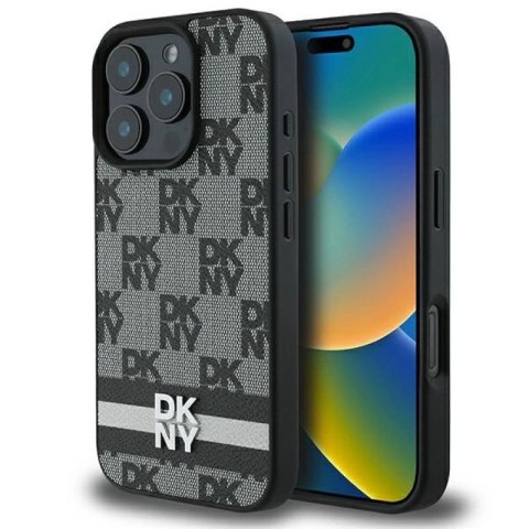 Etui DKNY Checkered Pattern & Printed Stripes na iPhone 16 Pro - czarne DKNY