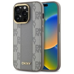 Etui DKNY Leather Checkered Mono Pattern MagSafe na iPhone 14 Pro - beżowe DKNY