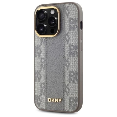 Etui DKNY Leather Checkered Mono Pattern MagSafe na iPhone 14 Pro - beżowe DKNY