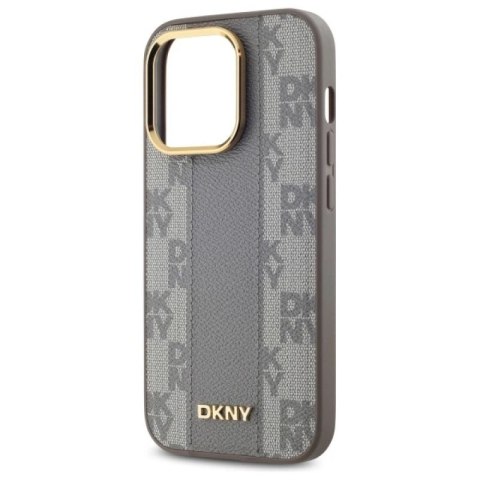 Etui DKNY Leather Checkered Mono Pattern MagSafe na iPhone 14 Pro - beżowe DKNY