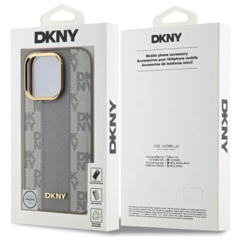 Etui DKNY Leather Checkered Mono Pattern MagSafe na iPhone 14 Pro - beżowe DKNY