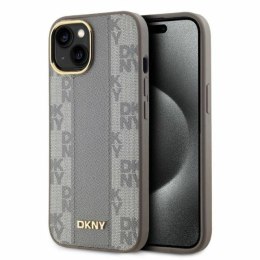 Etui DKNY Leather Checkered Mono Pattern MagSafe na iPhone 14 - beżowe DKNY