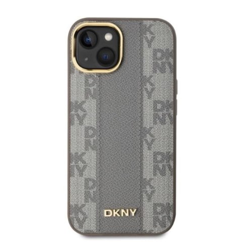Etui DKNY Leather Checkered Mono Pattern MagSafe na iPhone 14 - beżowe DKNY