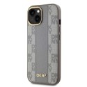 Etui DKNY Leather Checkered Mono Pattern MagSafe na iPhone 14 - beżowe DKNY