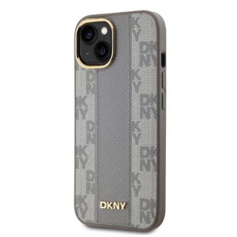 Etui DKNY Leather Checkered Mono Pattern MagSafe na iPhone 14 - beżowe DKNY