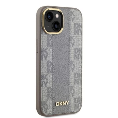 Etui DKNY Leather Checkered Mono Pattern MagSafe na iPhone 14 - beżowe DKNY