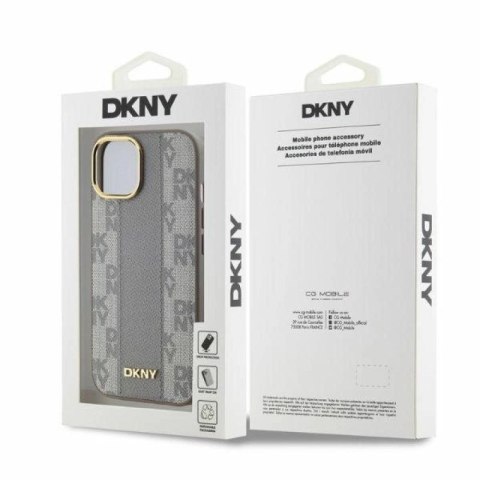 Etui DKNY Leather Checkered Mono Pattern MagSafe na iPhone 14 - beżowe DKNY