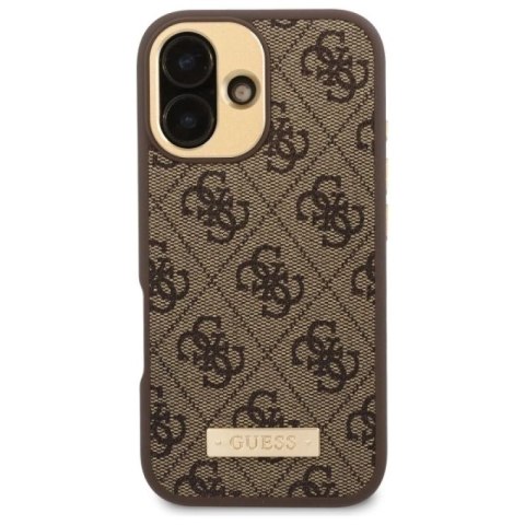 Etui Guess 4G Logo Plate MagSafe na iPhone 16 Plus - brązowe Guess