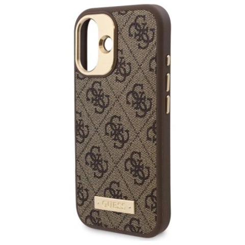 Etui Guess 4G Logo Plate MagSafe na iPhone 16 Plus - brązowe Guess