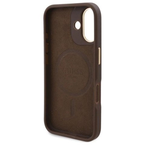 Etui Guess 4G Logo Plate MagSafe na iPhone 16 Plus - brązowe Guess