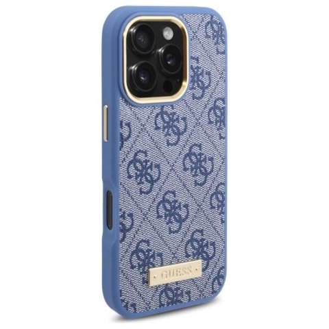 Etui Guess 4G Logo Plate MagSafe na iPhone 16 Pro Max - niebieskie Guess