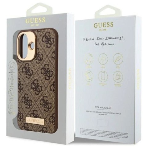 Etui Guess 4G Logo Plate MagSafe na iPhone 16 - brązowe Guess