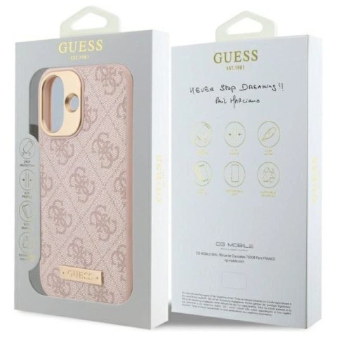 Etui Guess 4G Logo Plate MagSafe na iPhone 16 - różowe Guess
