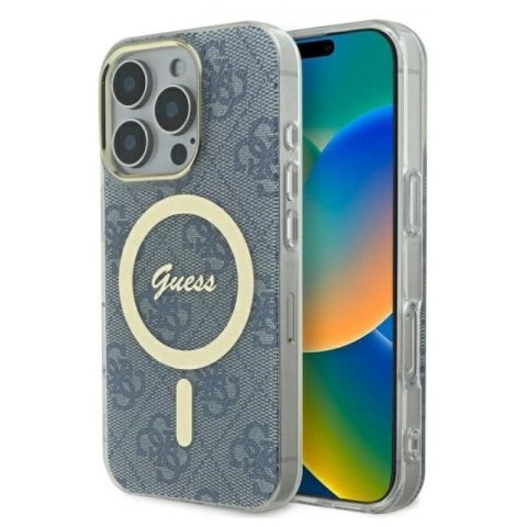 Etui Guess IML 4G MagSafe na iPhone 16 Pro Max - niebieskie Guess