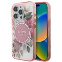 Etui Guess IML Flower & Tonal Circle MagSafe na iPhone 16 Pro Max - różowe Guess
