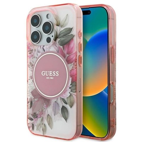 Etui Guess IML Flower & Tonal Circle MagSafe na iPhone 16 Pro Max - różowe Guess