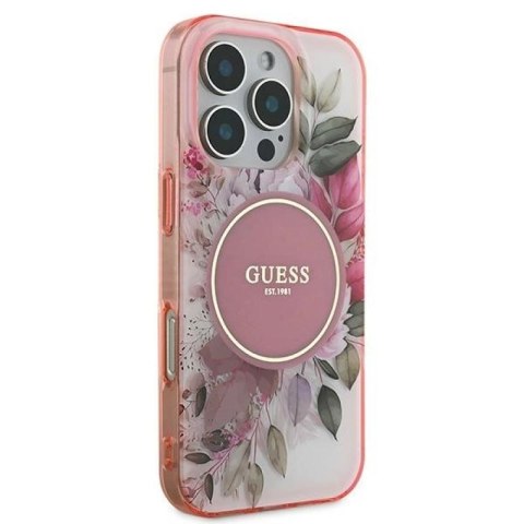 Etui Guess IML Flower & Tonal Circle MagSafe na iPhone 16 Pro Max - różowe Guess