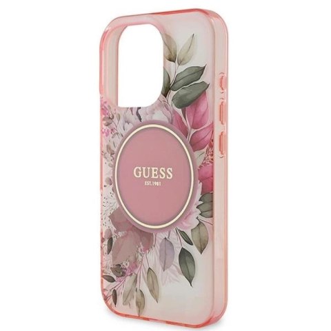 Etui Guess IML Flower & Tonal Circle MagSafe na iPhone 16 Pro Max - różowe Guess
