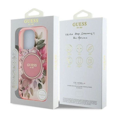 Etui Guess IML Flower & Tonal Circle MagSafe na iPhone 16 Pro Max - różowe Guess