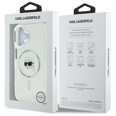 Etui Karl Lagerfeld IML Metal Karl Head MagSafe na iPhone 16 Plus - białe Karl Lagerfeld