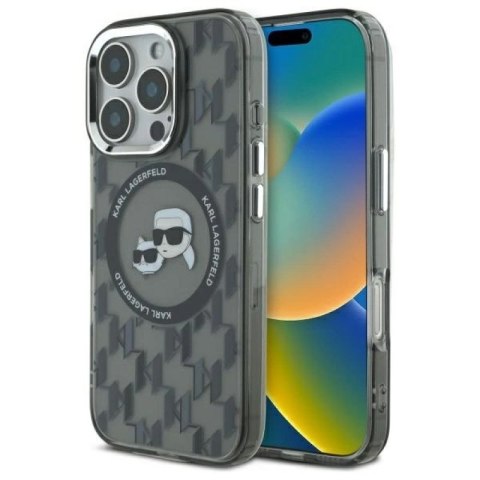Etui Karl Lagerfeld IML Monogram Karl & Choupette Head MagSafe na iPhone 16 Pro - czarne Karl Lagerfeld