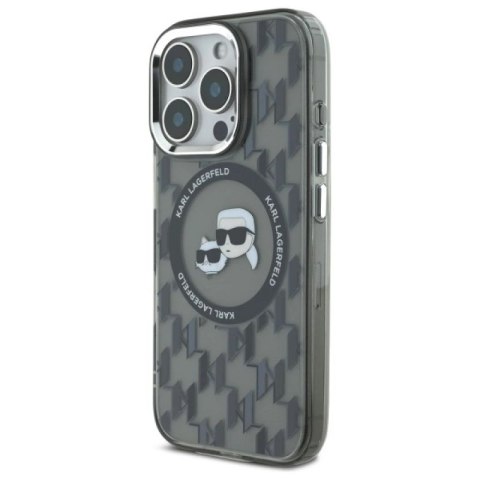 Etui Karl Lagerfeld IML Monogram Karl & Choupette Head MagSafe na iPhone 16 Pro - czarne Karl Lagerfeld