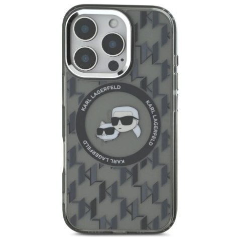 Etui Karl Lagerfeld IML Monogram Karl & Choupette Head MagSafe na iPhone 16 Pro - czarne Karl Lagerfeld