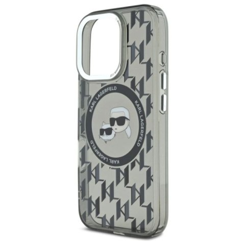 Etui Karl Lagerfeld IML Monogram Karl & Choupette Head MagSafe na iPhone 16 Pro - czarne Karl Lagerfeld