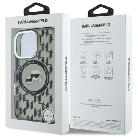 Etui Karl Lagerfeld IML Monogram Karl & Choupette Head MagSafe na iPhone 16 Pro - czarne Karl Lagerfeld