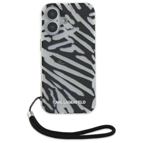 Etui Karl Lagerfeld IML Zebra Pattern & Cord na iPhone 16 - czarne Karl Lagerfeld