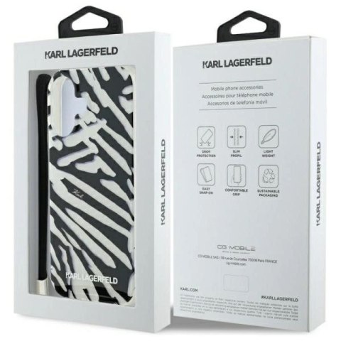 Etui Karl Lagerfeld IML Zebra Pattern & Cord na iPhone 16 - czarne Karl Lagerfeld