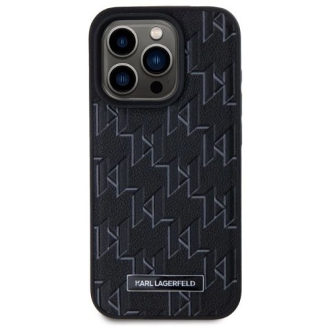 Etui Karl Lagerfeld Leather Monogram Metal Logo MagSafe na iPhone 15 Pro - czarne Karl Lagerfeld