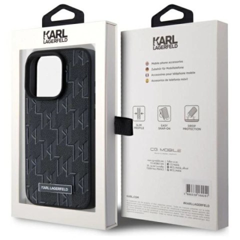Etui Karl Lagerfeld Leather Monogram Metal Logo MagSafe na iPhone 15 Pro - czarne Karl Lagerfeld