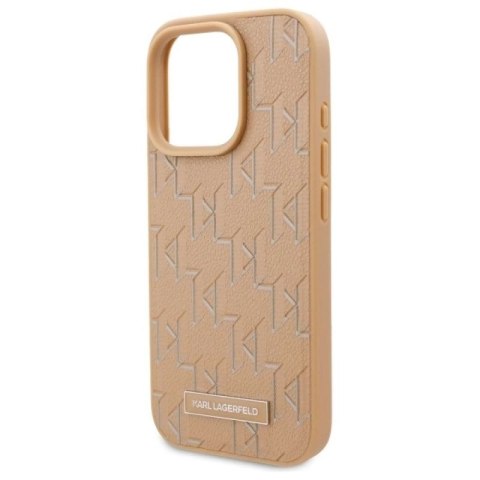 Etui Karl Lagerfeld Leather Monogram Metal Logo MagSafe na iPhone 16 Pro - beżowe Karl Lagerfeld