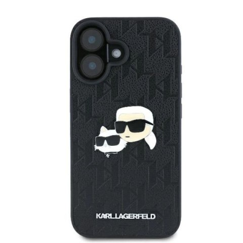 Etui Karl Lagerfeld Monogram Karl & Choupette Head Pin na iPhone 16 - czarne Karl Lagerfeld