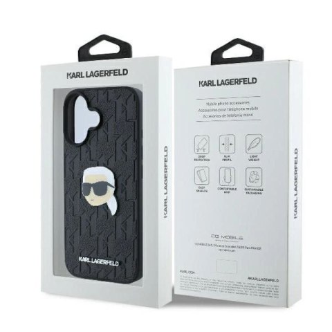 Etui Karl Lagerfeld Monogram Karl Head Pin na iPhone 16 - czarne Karl Lagerfeld
