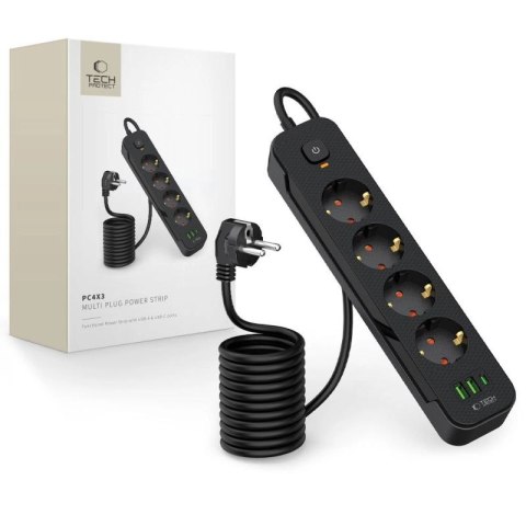 Listwa zasilająca Tech-Protect PCL4X3 4 gniazda 240V + 2xUSB-A + 1xUSB-C 200 cm - czarna