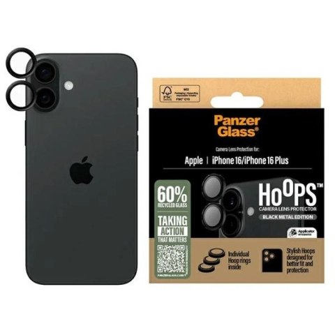 Szkło hartowane PanzerGlass Hoops Black Lens Protector na aparat do iPhone 16 / 16 Plus PanzerGlass