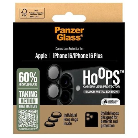 Szkło hartowane PanzerGlass Hoops Black Lens Protector na aparat do iPhone 16 / 16 Plus PanzerGlass