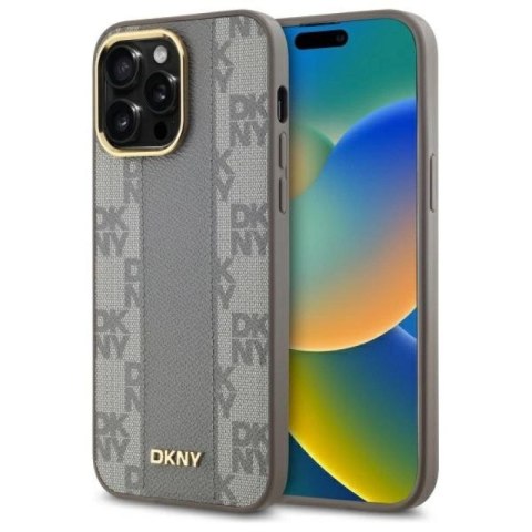 Etui DKNY Leather Checkered Mono Pattern MagSafe na iPhone 14 Pro Max - beżowe DKNY