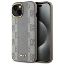 Etui DKNY Leather Checkered Mono Pattern MagSafe na iPhone 15 Plus - beżowe DKNY