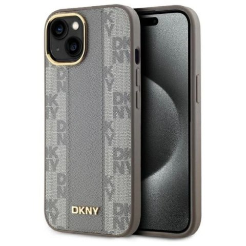 Etui DKNY Leather Checkered Mono Pattern MagSafe na iPhone 15 Plus - beżowe DKNY