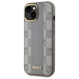Etui DKNY Leather Checkered Mono Pattern MagSafe na iPhone 15 Plus - beżowe DKNY