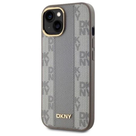 Etui DKNY Leather Checkered Mono Pattern MagSafe na iPhone 15 Plus - beżowe DKNY