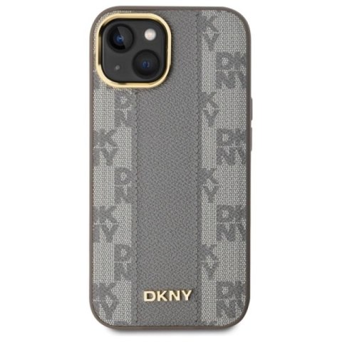 Etui DKNY Leather Checkered Mono Pattern MagSafe na iPhone 15 Plus - beżowe DKNY
