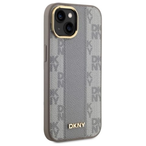 Etui DKNY Leather Checkered Mono Pattern MagSafe na iPhone 15 Plus - beżowe DKNY