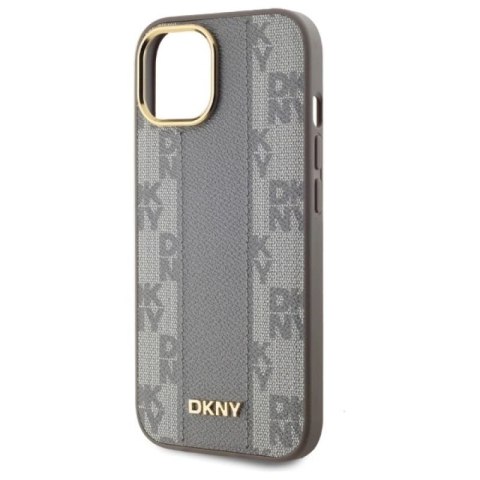 Etui DKNY Leather Checkered Mono Pattern MagSafe na iPhone 15 Plus - beżowe DKNY