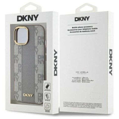 Etui DKNY Leather Checkered Mono Pattern MagSafe na iPhone 15 Plus - beżowe DKNY
