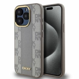Etui DKNY Leather Checkered Mono Pattern MagSafe na iPhone 15 Pro - beżowe DKNY