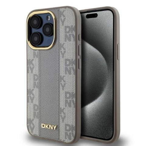 Etui DKNY Leather Checkered Mono Pattern MagSafe na iPhone 15 Pro - beżowe DKNY